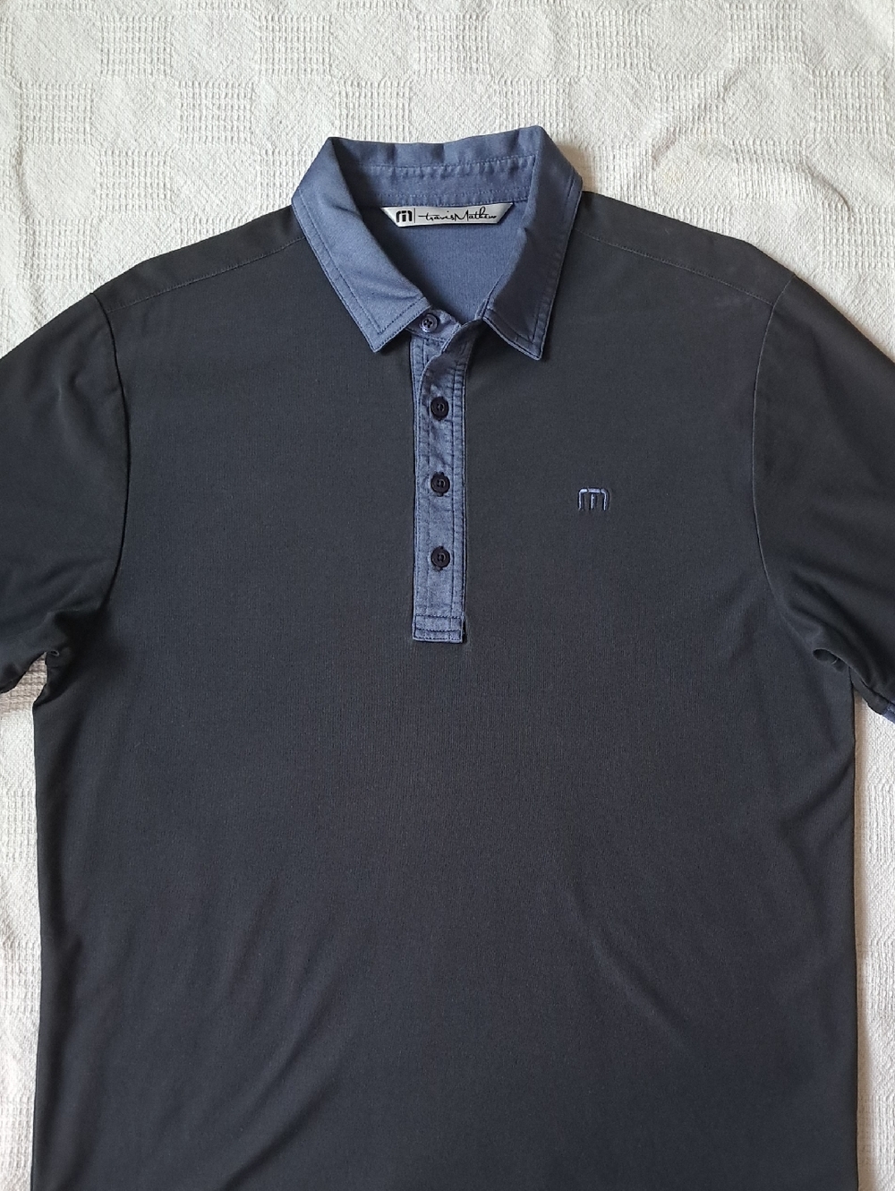 Travis Mathew Men's Dark Blue/black Polo with Blue Collar